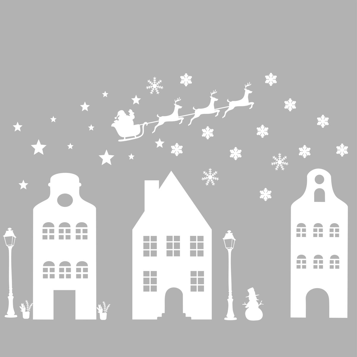 Raamsticker kerst herbruikbaar | raamdecoratie kerst | huisjes | statisch | wit